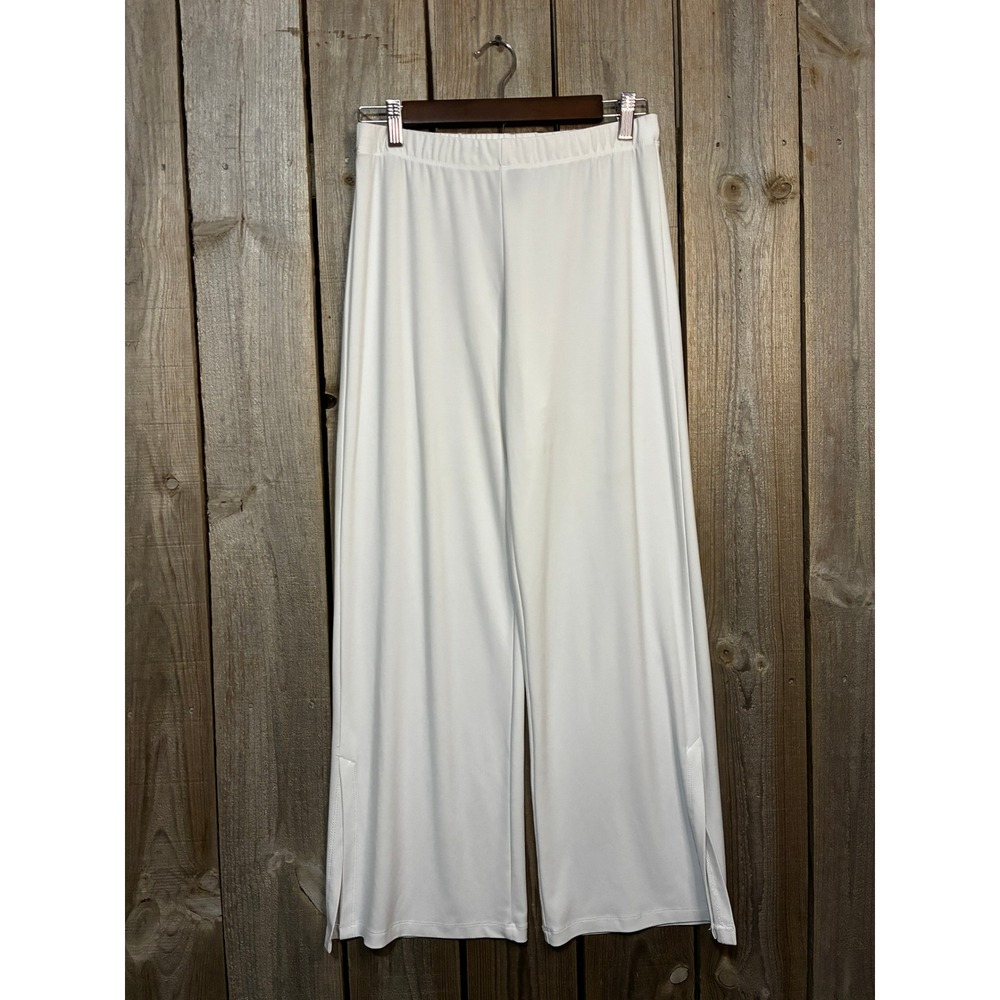 Clara Sunwoo White Wide Leg Elastic Waist Side Slit Pants Medium USA Made